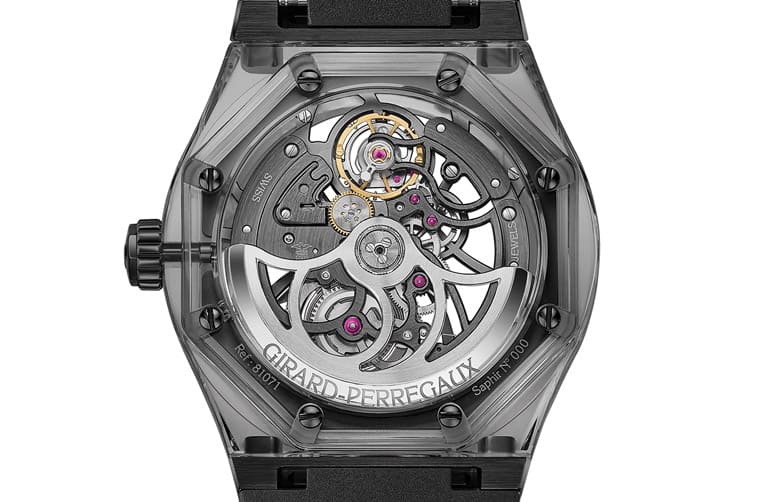 GP芝柏表Laureato再次搭配藍(lán)寶石透明表殼展現(xiàn)鏤空機芯之美