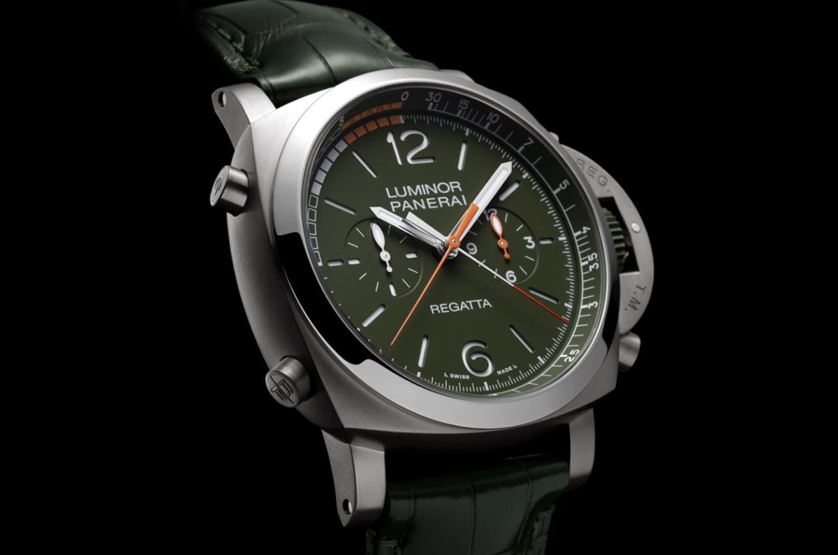 沛納海Luminor倒數(shù)計時功能手表改換鈦金屬搭配軍綠色面盤再出發(fā)